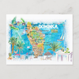 Dominica Antilles Illustrated Travel Map Postcard