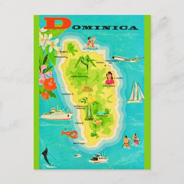 Dominica Caribbean Island  Map Postcard (Front)