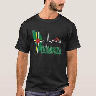 Dominica Flag Map Heartbeat For Dominican Pride T-Shirt