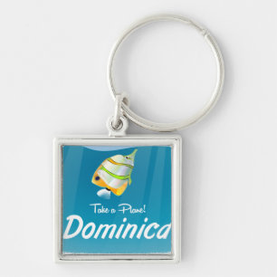 Dominica retro travel poster. key ring