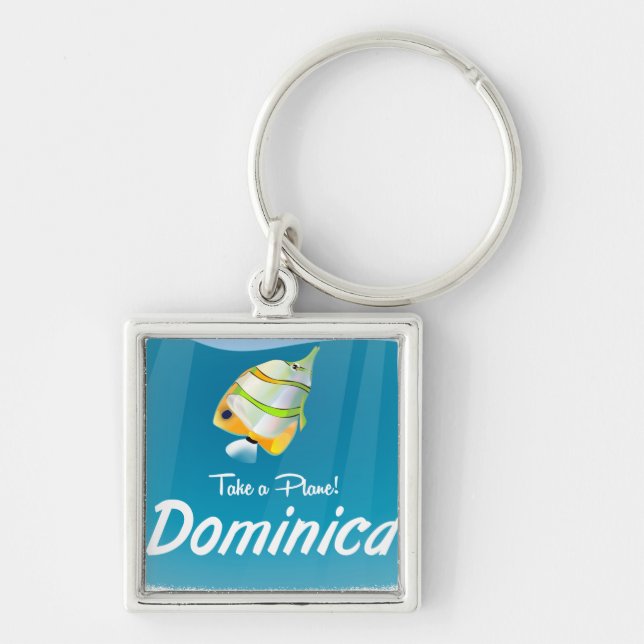 Dominica retro travel poster. key ring (Front)