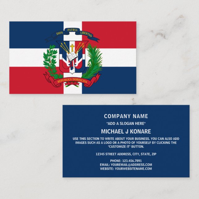 Dominican Flag & Coat of Arms, Dominican Republic Business Card (Front/Back)