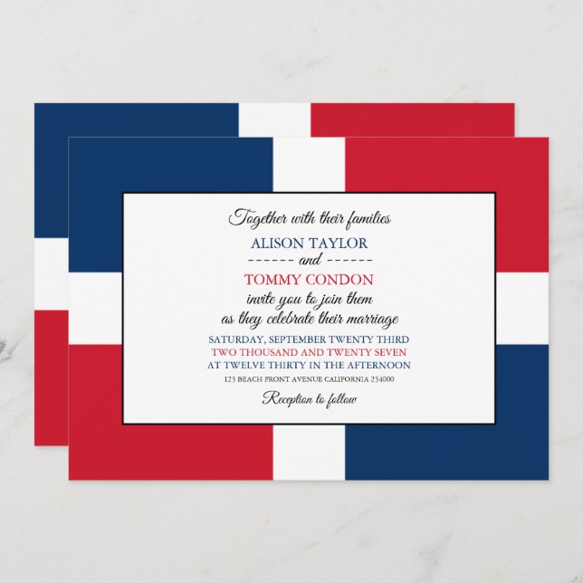 Dominican Flag, Flag of Dominican Republic Wedding Invitation (Front/Back)