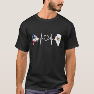 Dominican Illinois Heartbeat Dominican Flag Herit T-Shirt