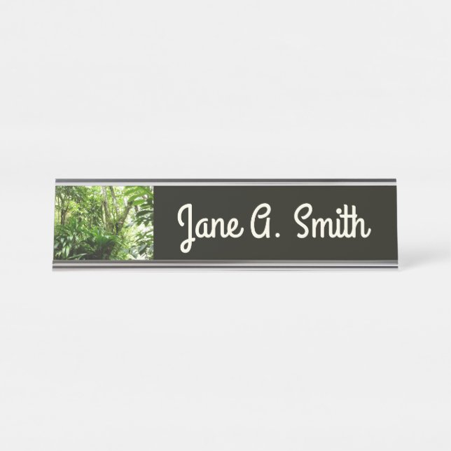 Dominican Rain Forest I Tropical Green Nature Desk Name Plate (Front)