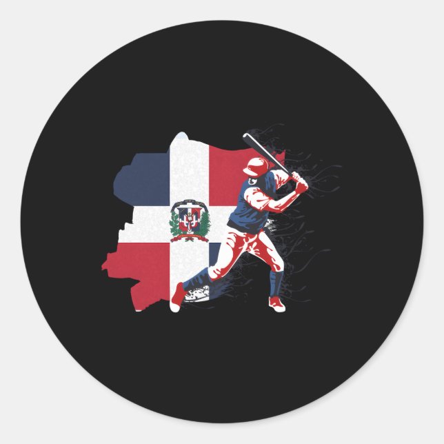 Dominican Republic Flag Baseball Player Sports Classic Round Sticker (Front)