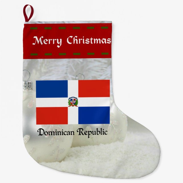 Dominican Republic flag, custom design Large Christmas Stocking (Front)