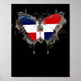 Dominican Republic Flag Shirt Butterfly Graphic Poster