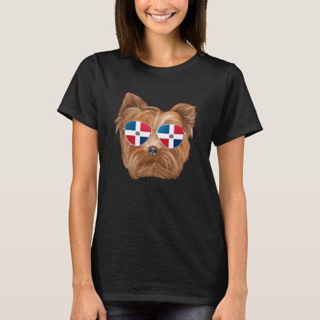 Dominican Republic Flag Yorkshire Terrier Dog Pock T-Shirt (Front)
