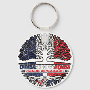 Dominican Republic French France Tree Roots Flag Key Ring