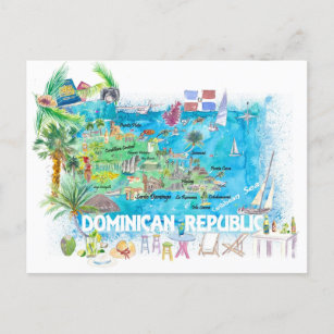 Dominican Republic Illustrated Travel Map  Postcard