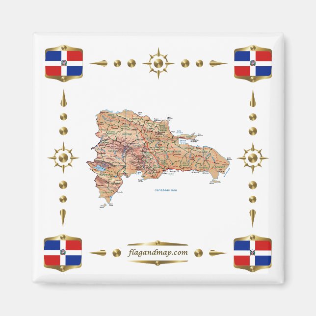 Dominican Republic Map + Flags Magnet (Front)