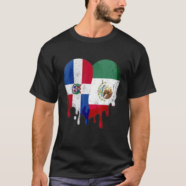 Dominican Republic Mexico Flag Heart Citizen Patri T-Shirt (Front)