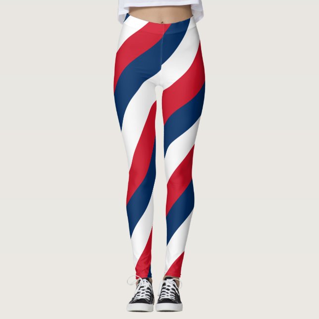 Dominican Republic National Flag Colours Striped L Leggings (Front)