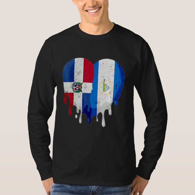 Dominican Republic Nicaragua Flag Heart Citizen Pa T-Shirt (Front)