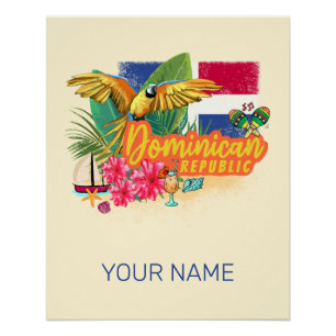 Dominican Republic Retro Caribbean Island Parrot Poster