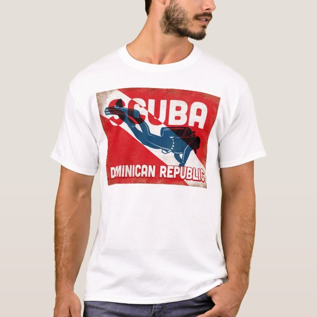 Dominican Republic Scuba Diver - Blue Retro T-Shirt (Front)