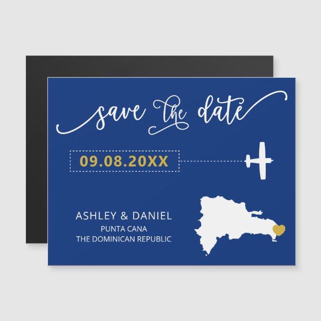 Dominican Republic Wedding Save the Date Card, Map Magnetic Invitation (Front/Back)