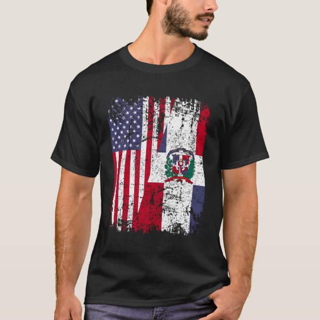 Dominican Roots Half American Flag Dominican Flag T-Shirt (Front)
