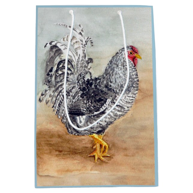 Dominique Chicken Rooster Watercolor Artwork Medium Gift Bag (Front)