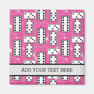 Domino Pieces Dominoes Board Game Pink Glitter Magnet