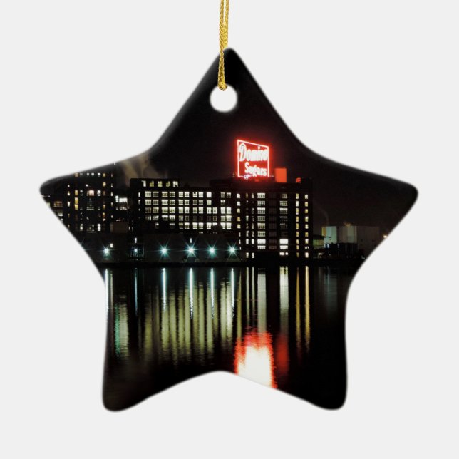 Domino Sugar Baltimore at Night Ceramic Tree Decoration (Front)