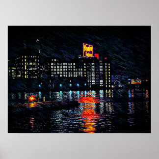 Domino Sugars at Night, Inner Harbour, Baltimore, Poster