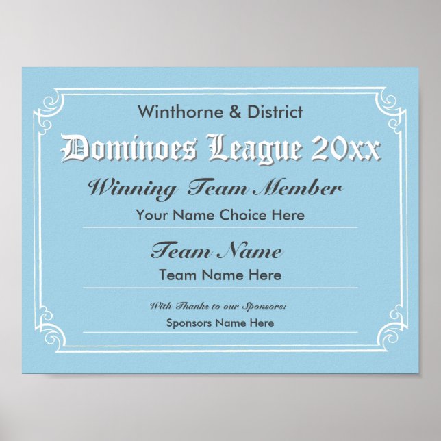 Dominoes Competition Certificate Poster (Front)