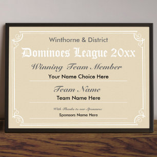 Dominoes Competition Certificate Poster