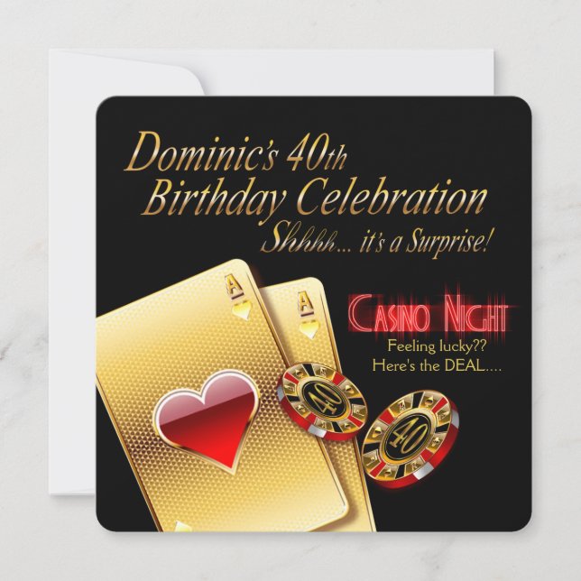 Dom's Vegas Casino Night 40th Birthday Party Invitation (Front)