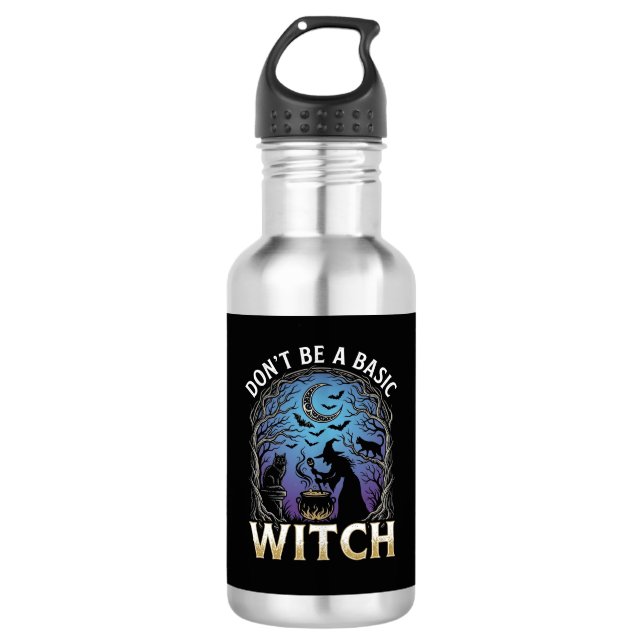 Don Be Basic Witch Halloween Cauldron Black Cats 532 Ml Water Bottle (Front)