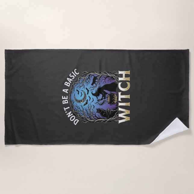 Don Be Basic Witch Halloween Cauldron Black Cats Beach Towel (Front)
