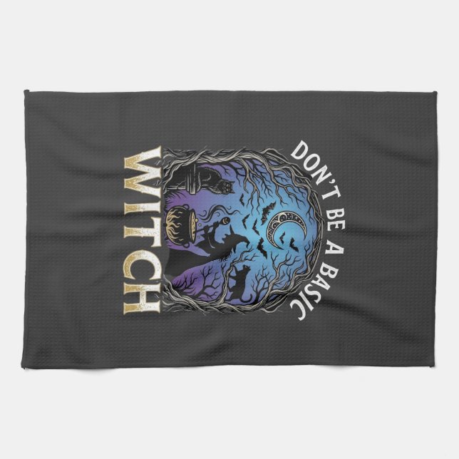 Don Be Basic Witch Halloween Cauldron Black Cats Tea Towel (Horizontal)