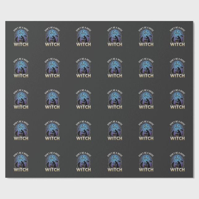 Don Be Basic Witch Halloween Cauldron Black Cats Wrapping Paper (Flat)