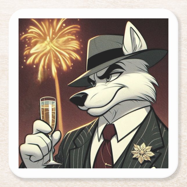 Don Lupo Canino "New Year" Square Paper Coaster (Front)