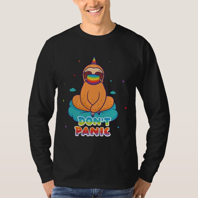 Don Panic Sloth With Mask Rainbow On The Cloud T-Shirt (Front)