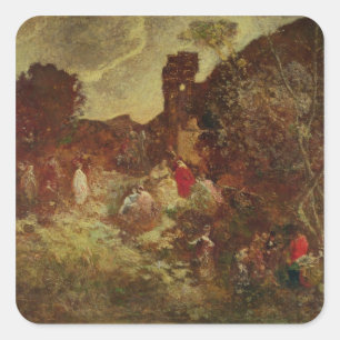 Don Quixote and Sancho Panza, c.1865 Square Sticker