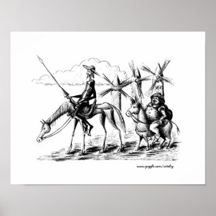 Don Quixote and Sancho Panza ink pen drawing art Poster