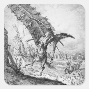 Don Quixote and the Windmills Square Sticker