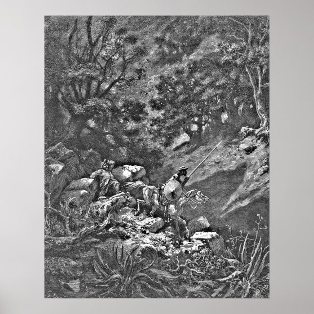 Don Quixote in the Forest Engraving Poster (Front)