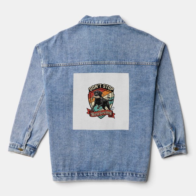 Don Stop Retrieving Black Labrador Dog Duck Retro  Denim Jacket (Back)
