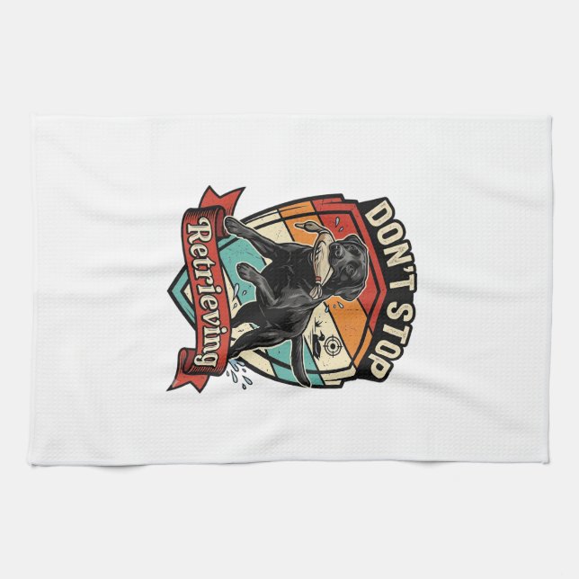 Don Stop Retrieving Black Labrador Dog Duck Retro  Tea Towel (Horizontal)