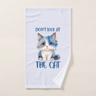 Don’t Look at the Cat – Adorable Bluish Kitten Bath Towel Set