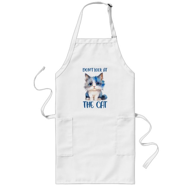 Don’t Look at the Cat – Adorable Bluish Kitten Long Apron (Front)