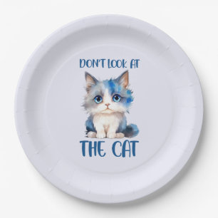 Don’t Look at the Cat – Adorable Bluish Kitten Paper Plate
