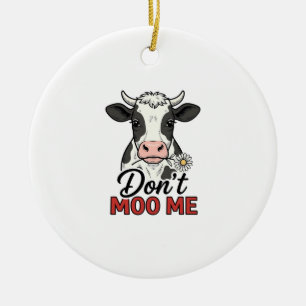 Don’t Moo Me Funny Cow Vintage Engraving Ceramic Tree Decoration