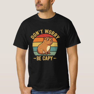 Don’t Worry Be Capy Funny Capybara Retro Sunset T-Shirt