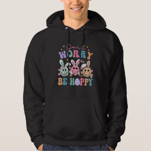 Don t Worry Be Hoppy Retro Smile Face Easter Bunny Hoodie
