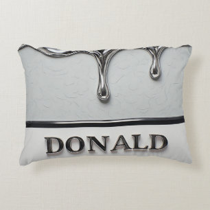 Donald Chrome Nameplate With Liquid Metal Drips Decorative Cushion