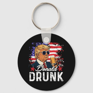 Donald Drunk Trump Drink Beer 4th Of July American Key Ring